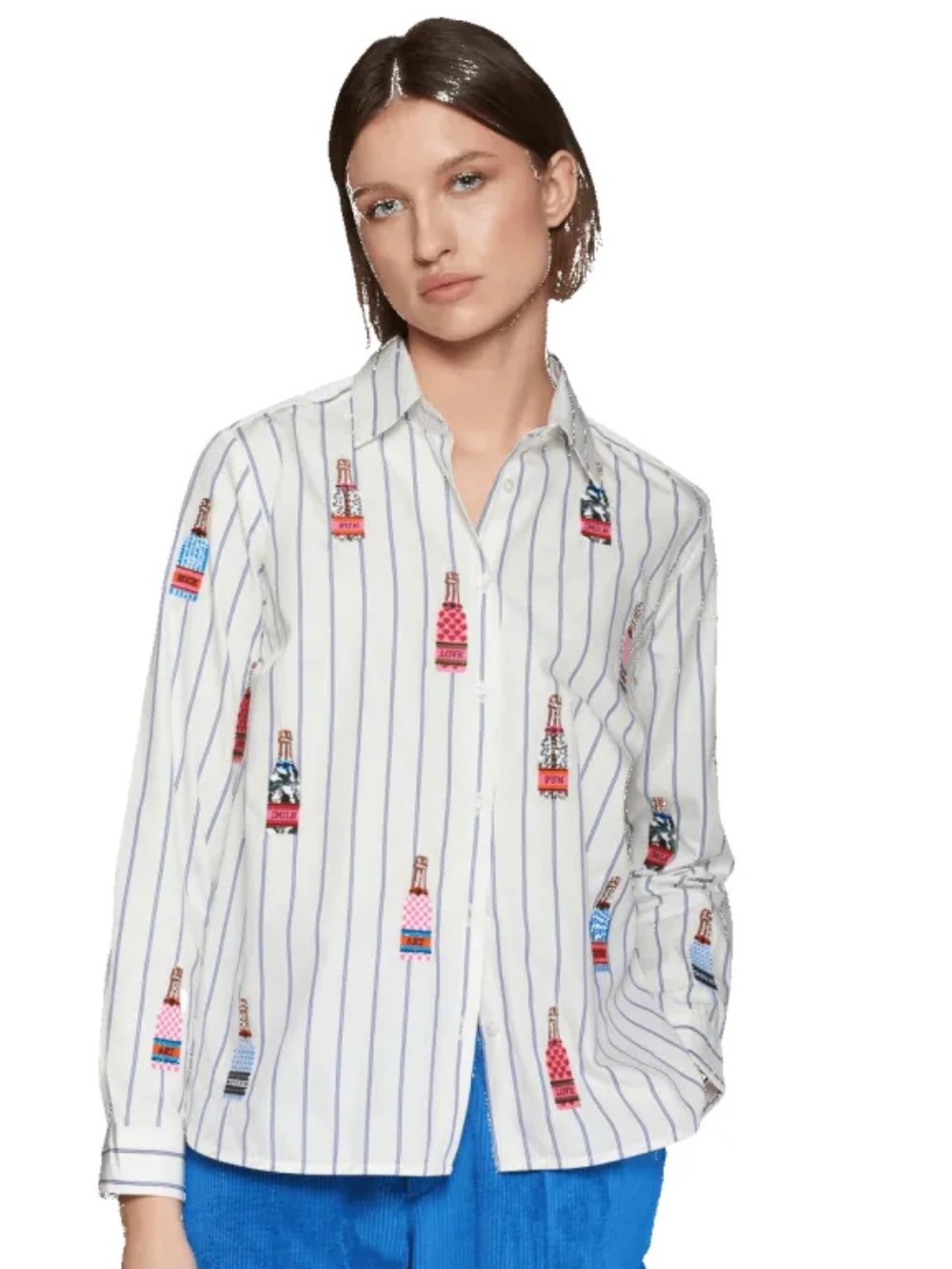 Vilagallo Embroidered Poplin Rays Striped Shirt Size Medium